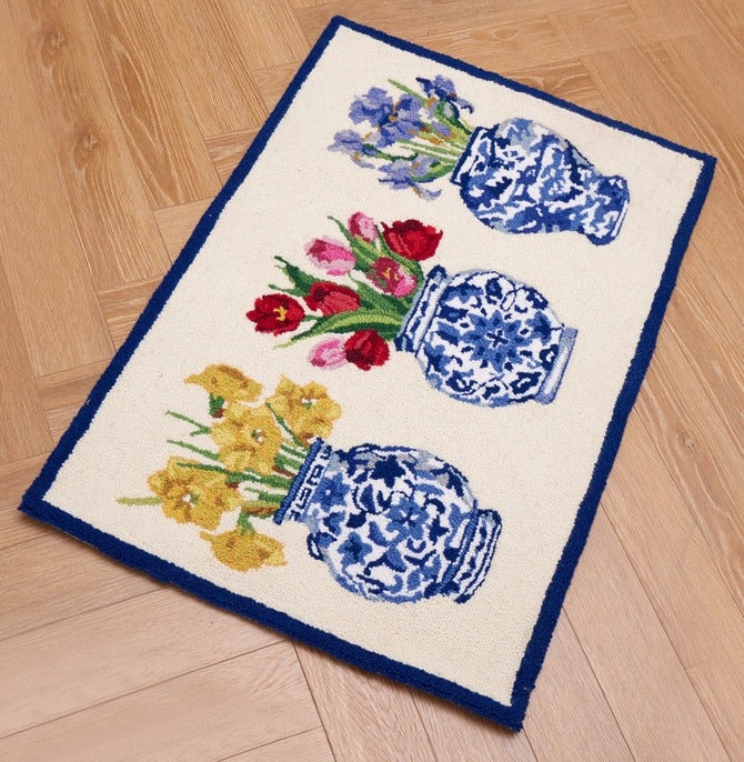 Chinoiserie Flowers Wool Hooked Rug