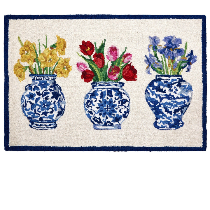 Chinoiserie Flowers Wool Hooked Rug