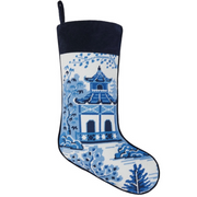 Chinoiserie Pagoda Embroidered Needlepoint Stocking