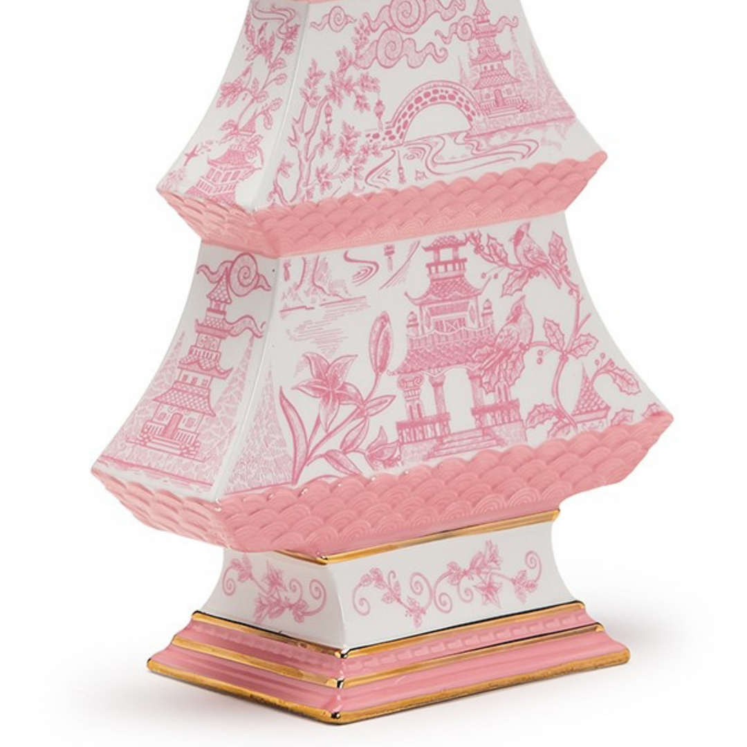 Chinoiserie Pink Pagoda Ceramic Tree