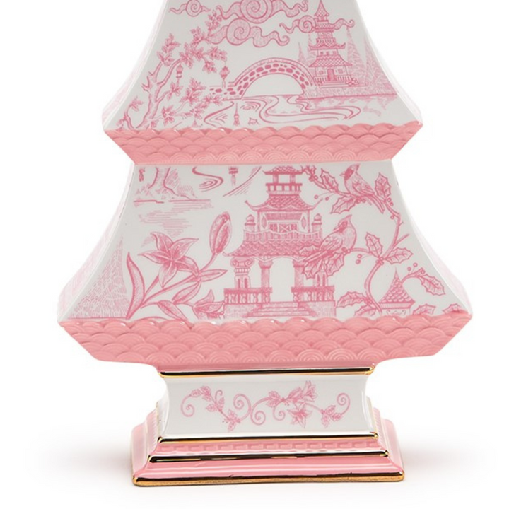 Chinoiserie Pink Pagoda Ceramic Tree