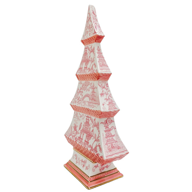 Chinoiserie Pink Pagoda Ceramic Tree