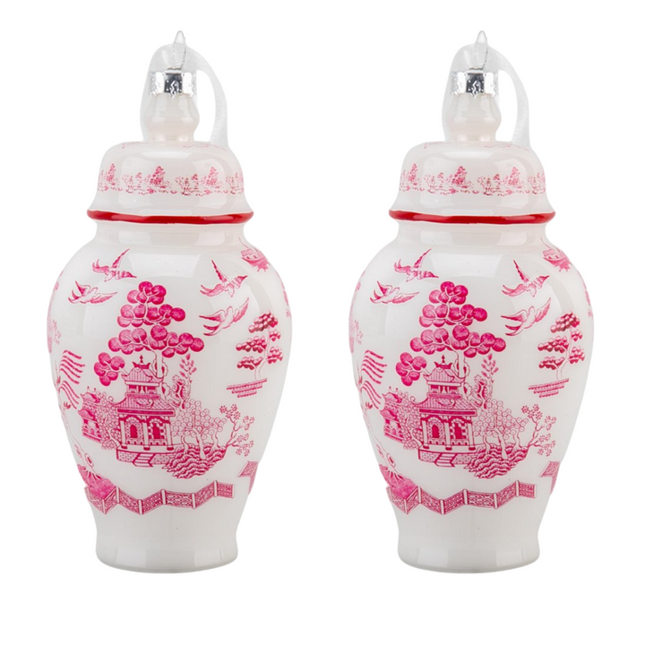 Chinoiserie Pink Willow Glass Ornament