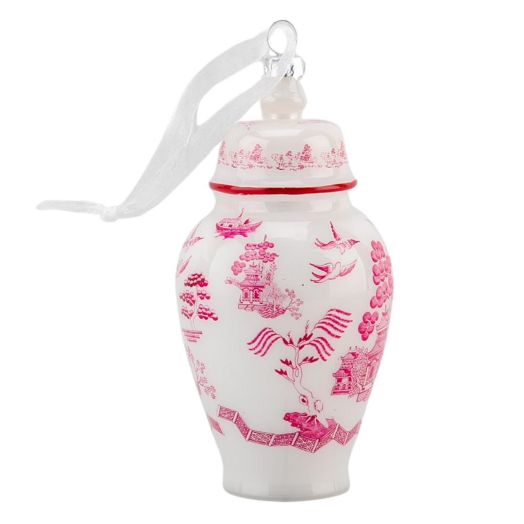 Chinoiserie Pink Willow Glass Ornament