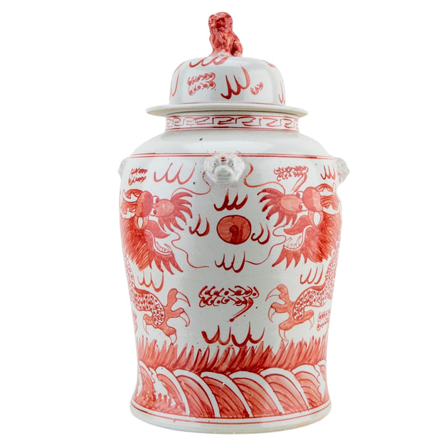 Chinoiserie Red & White Dragon Temple Jar