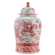 Chinoiserie Red & White Dragon Temple Jar