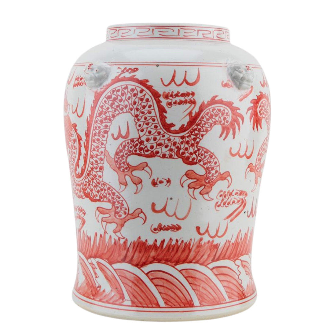 Chinoiserie Red & White Dragon Temple Jar