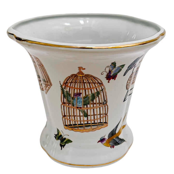 Chinoiserie Scalloped Cachepot With Bird Cages