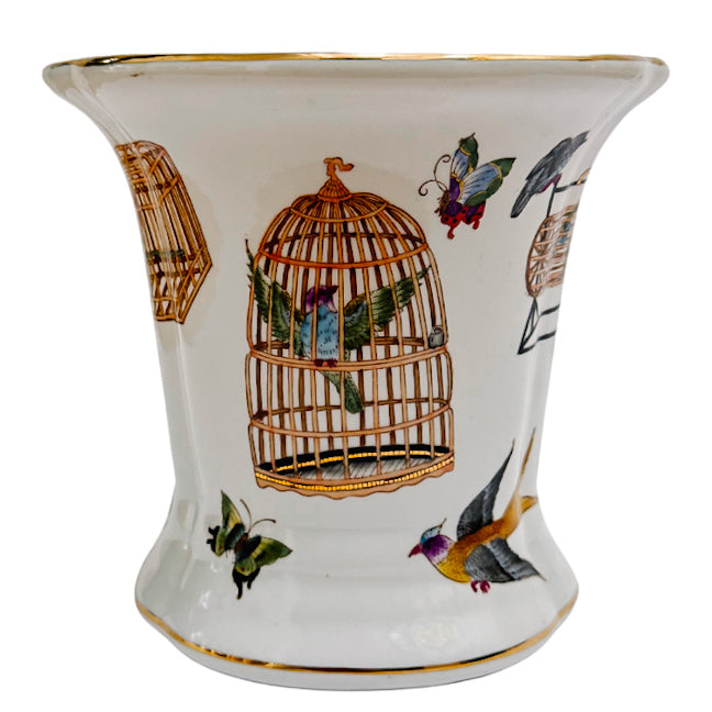 Chinoiserie Scalloped Cachepot With Bird Cages