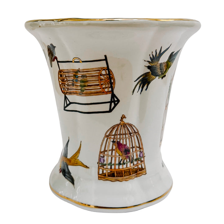 Chinoiserie Scalloped Cachepot With Bird Cages