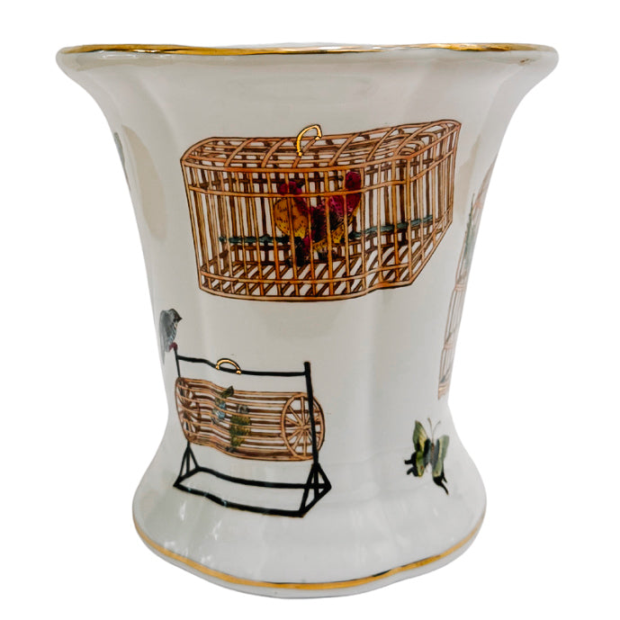 Chinoiserie Scalloped Cachepot With Bird Cages