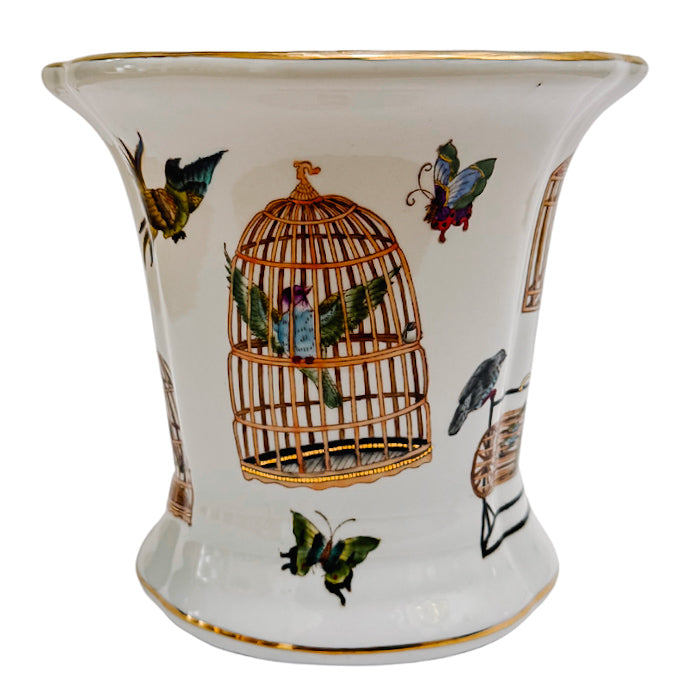 Chinoiserie Scalloped Cachepot With Bird Cages