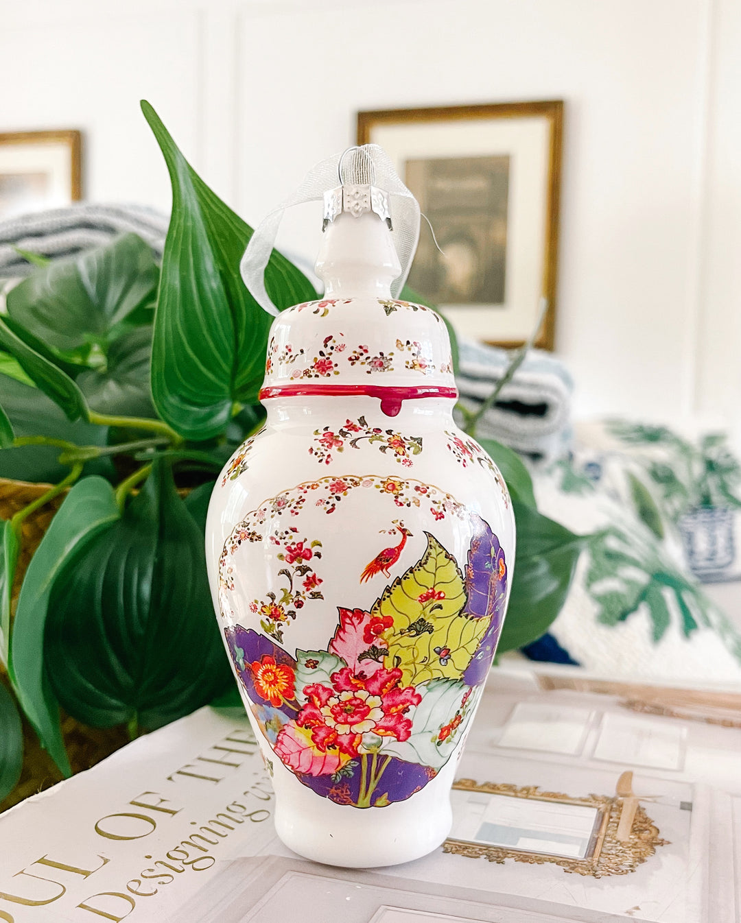 Chinoiserie Tobacco Leaf Glass Ornament