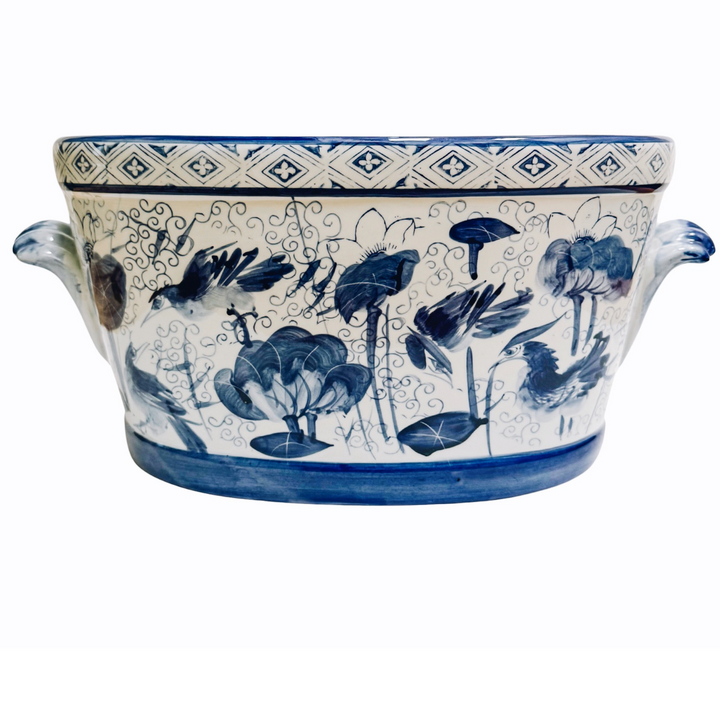 Chinoiserie Blue & White Pond Scene Foot Bath Planter