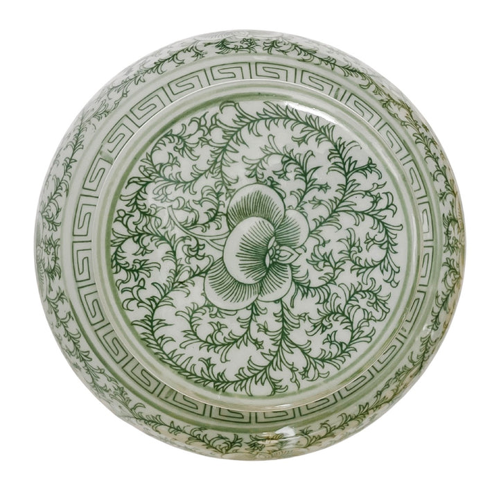 Chinoiserie Green White Twisted Peony Ginger Jar