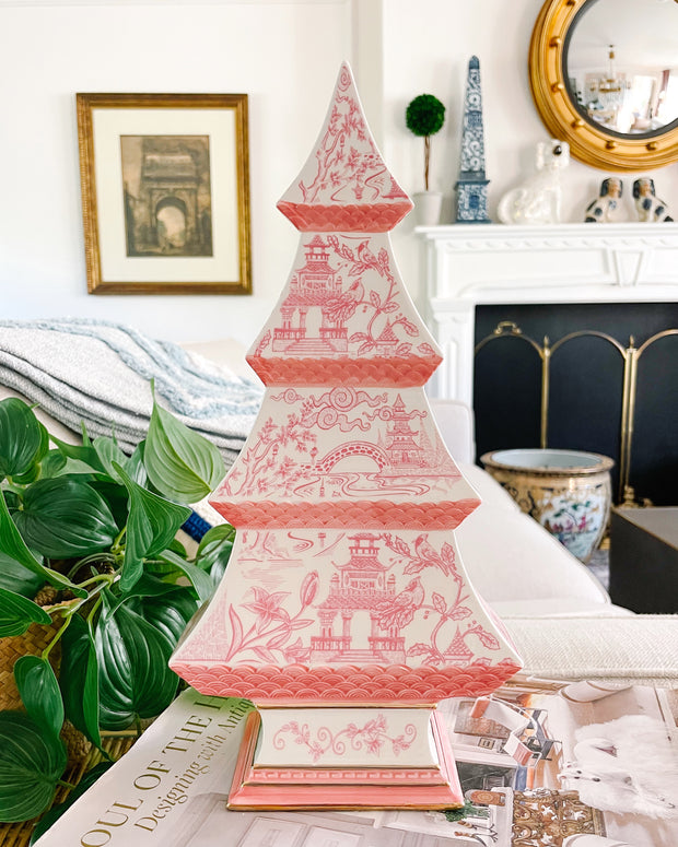 Chinoiserie Pink Pagoda Ceramic Tree