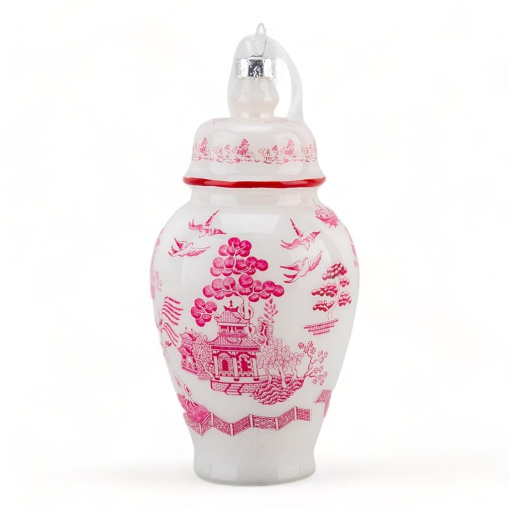 Chinoiserie Pink Willow Glass Ornament