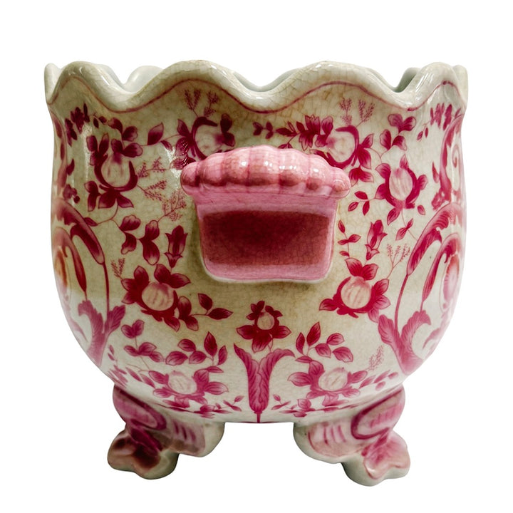 Chinoiserie Pink & White Footed Scalloped Cachepot