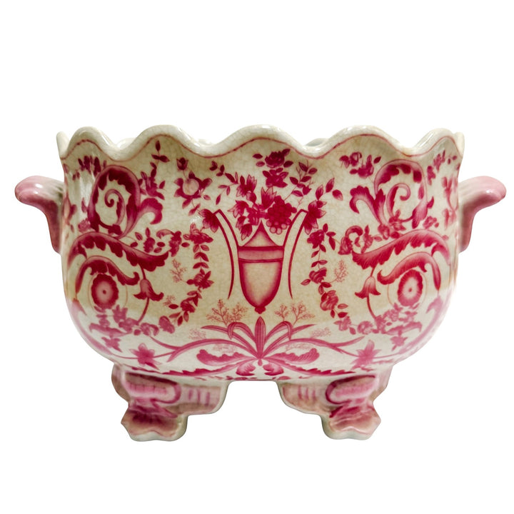 Chinoiserie Pink & White Footed Scalloped Cachepot