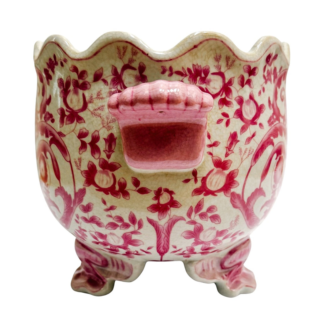 Chinoiserie Pink & White Footed Scalloped Cachepot