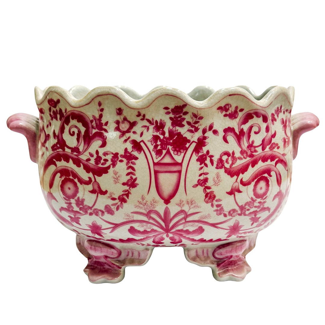 Chinoiserie Pink & White Footed Scalloped Cachepot