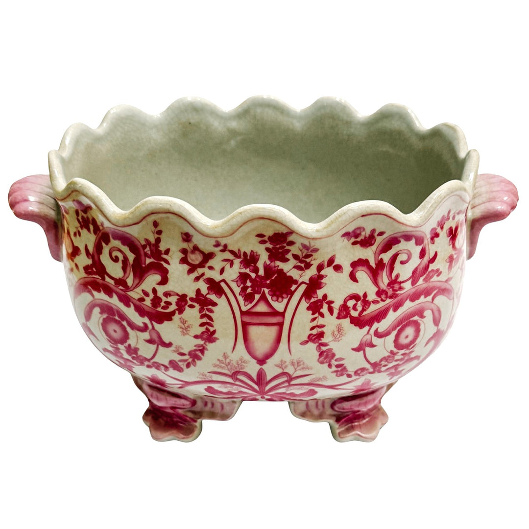Chinoiserie Pink & White Footed Scalloped Cachepot