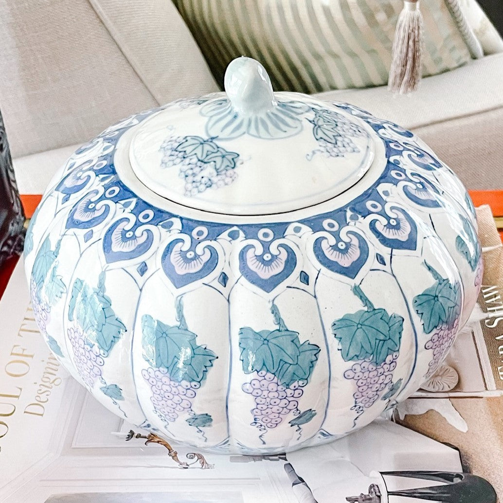 Chinoiserie Porcelain Pumpkin Ginger Jar