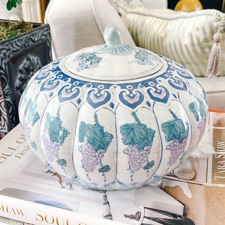 Chinoiserie Porcelain Pumpkin Ginger Jar