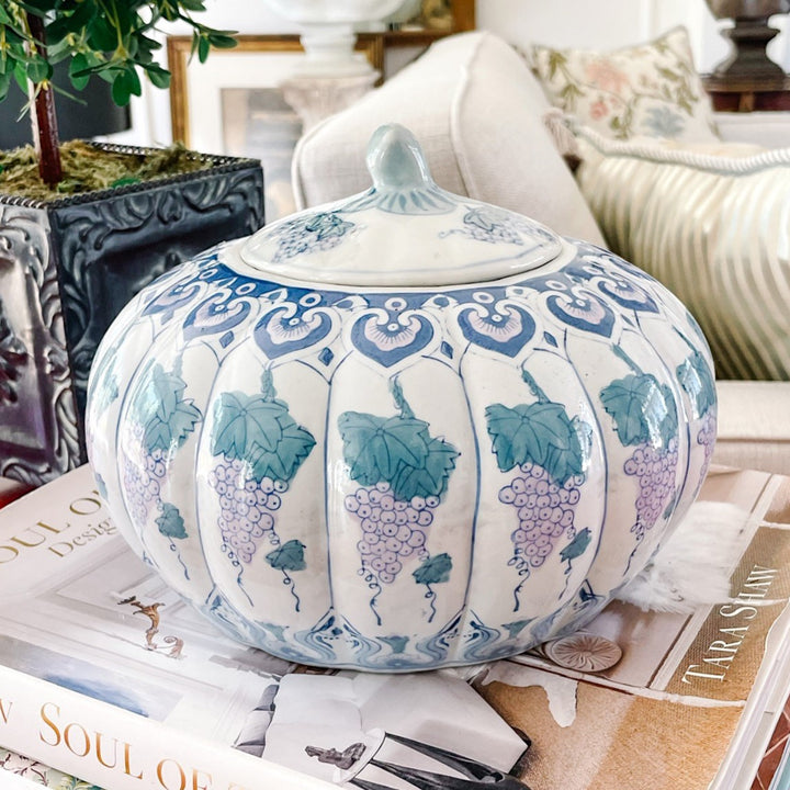 Chinoiserie Porcelain Pumpkin Ginger Jar