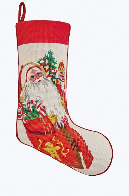 Jolly Santa Needlepoint Christmas Stocking