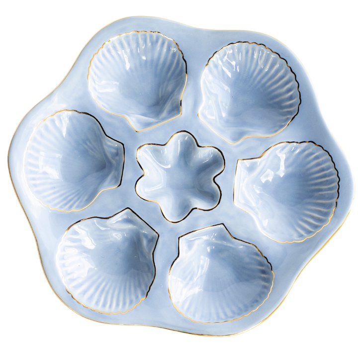 Handcrafted Ceramic Oyster Plate with 22K Gold Details by Susan Gordon Pottery