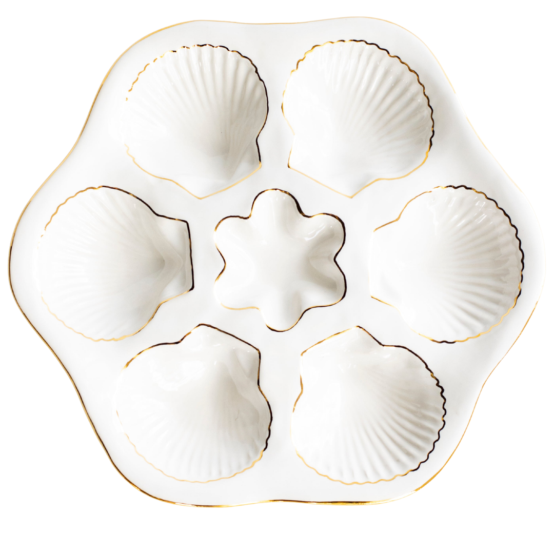 Handcrafted Ceramic Oyster Plate with 22K Gold Details by Susan Gordon Pottery