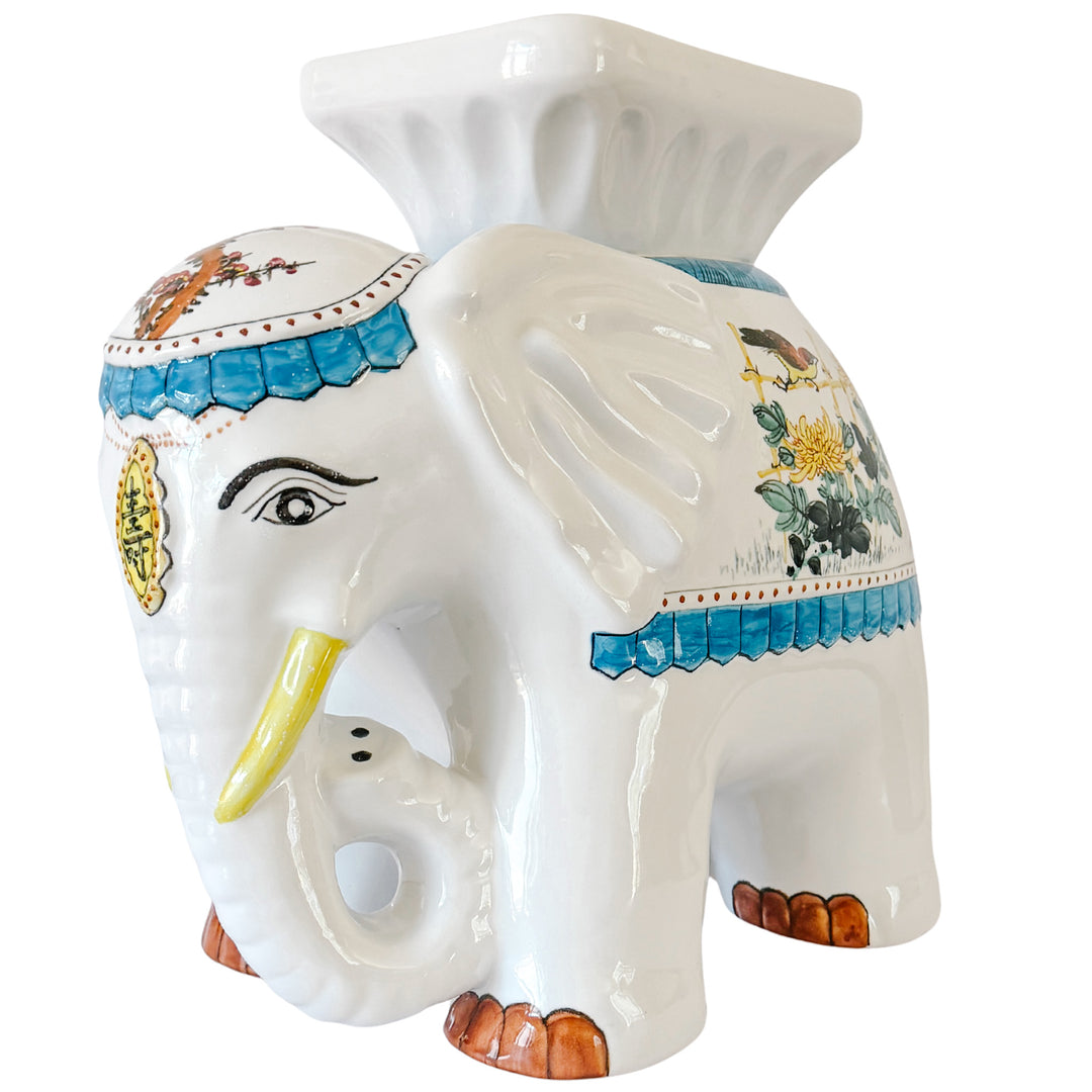 Mid-Size Hollywood Regency Style Chinoiserie Elephant Garden Stool & Plant Stand