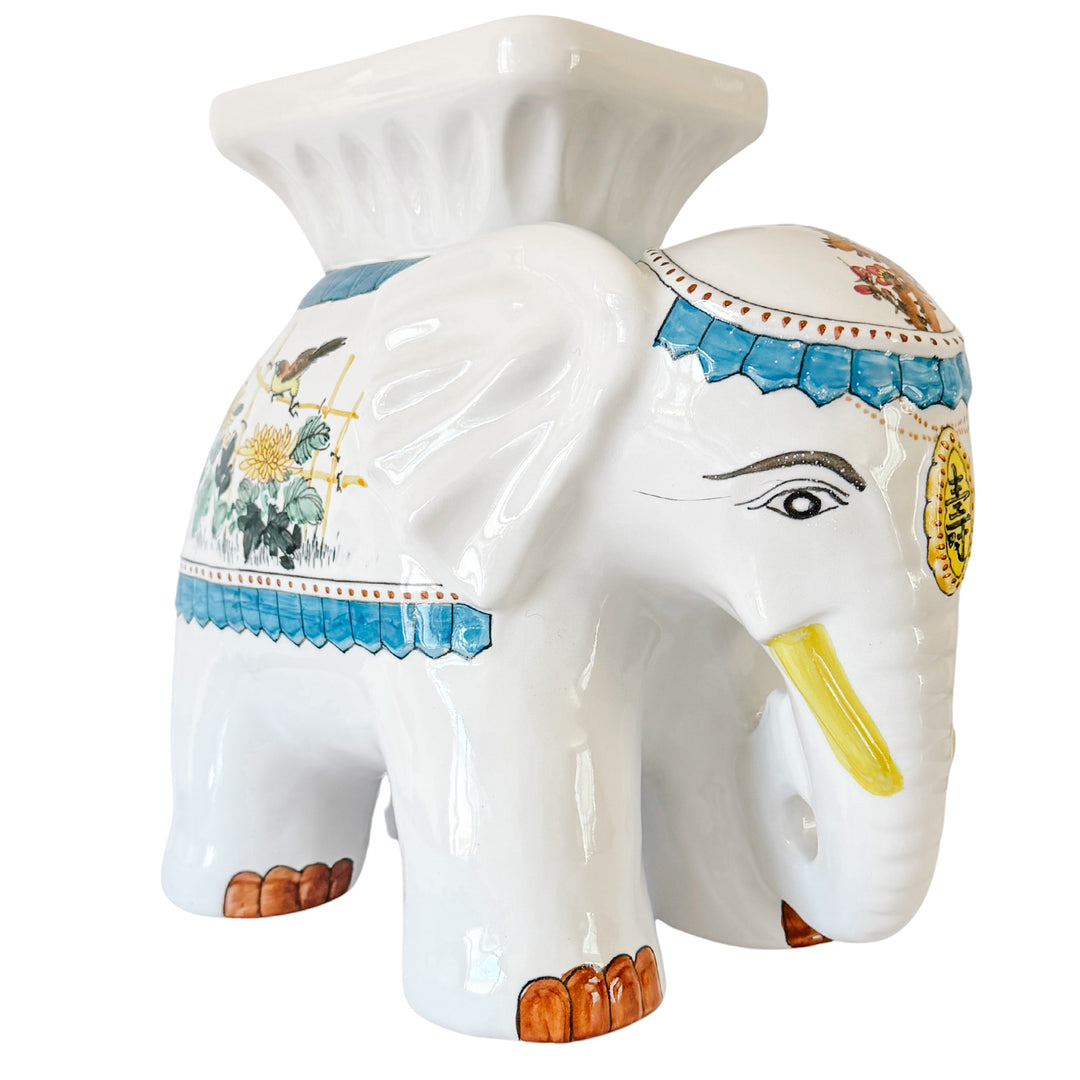 Mid-Size Hollywood Regency Style Chinoiserie Elephant Garden Stool & Plant Stand