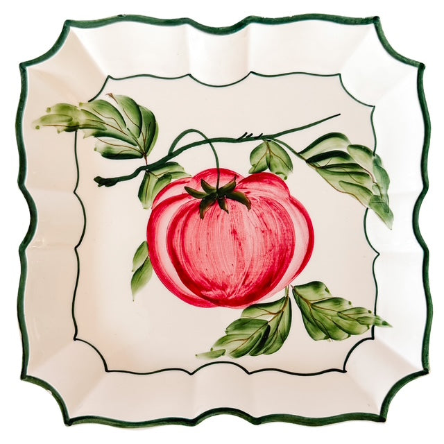 Vintage Italian Hand-Painted Scalloped Square Wall Plates by Vietri