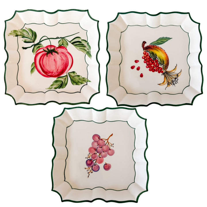 Vintage Italian Hand-Painted Scalloped Square Wall Plates by Vietri