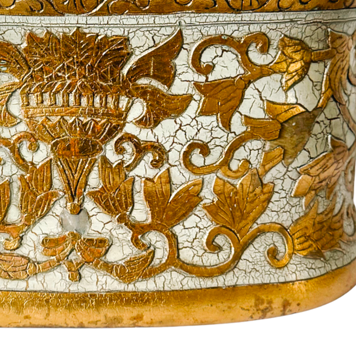 Large Scale Vintage Italian Style Gold Gilt & Ivory Crackle Porcelain Foot Bath Jardiniere Planter