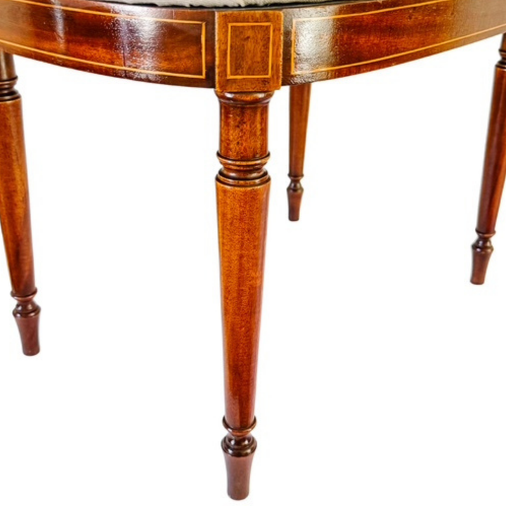 Antique English Edwardian Inlaid Mahogany Oval Bench Stool – Sheraton Revival Vanity Seat