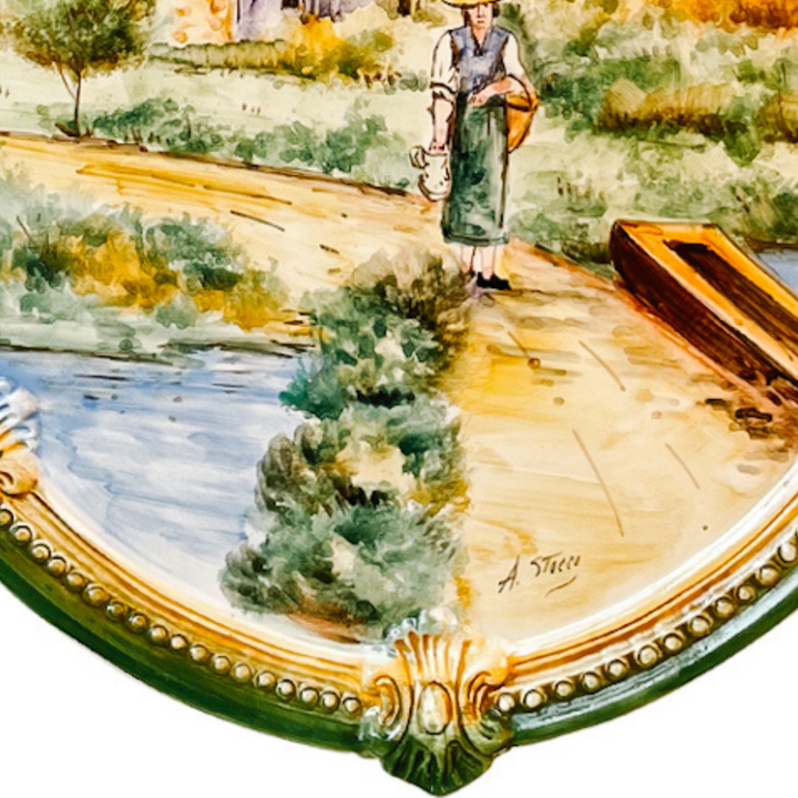Vintage Italian Hand Painted Faience Oval Wall Plaque