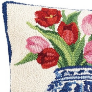 Chinoiserie Tulips Wool Hooked Pillow