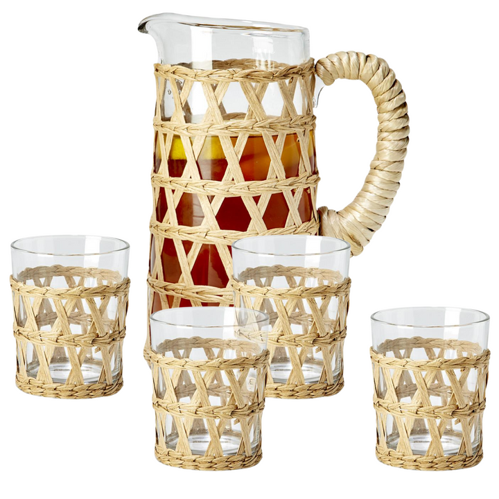 Island Chic Hand-Woven Lattice Pitcher & Glasses Set