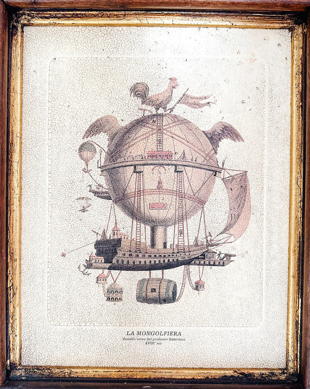 Italian Florentine Framed Hot Air Balloon Giclee Prints On Board