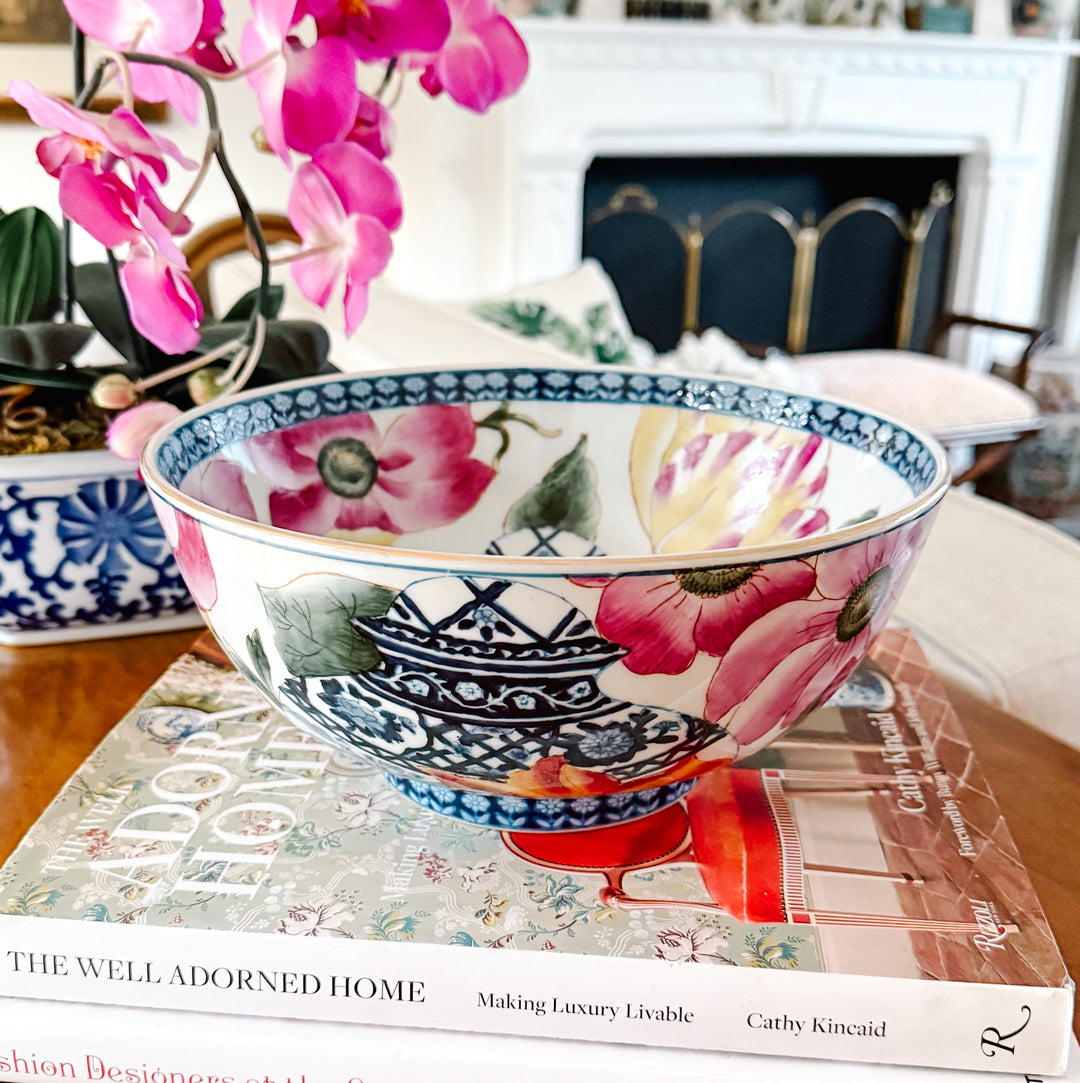 Chinoiserie Floral Blue & White Decorative Bowl