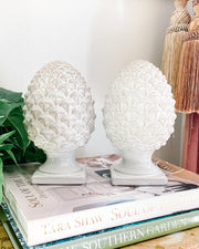 Pair Of Glazed Ceramic Artichoke Globe Finials