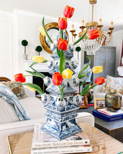 Large 23.5" Blue & White 4 Tier Delft Style Tulipiere Vase