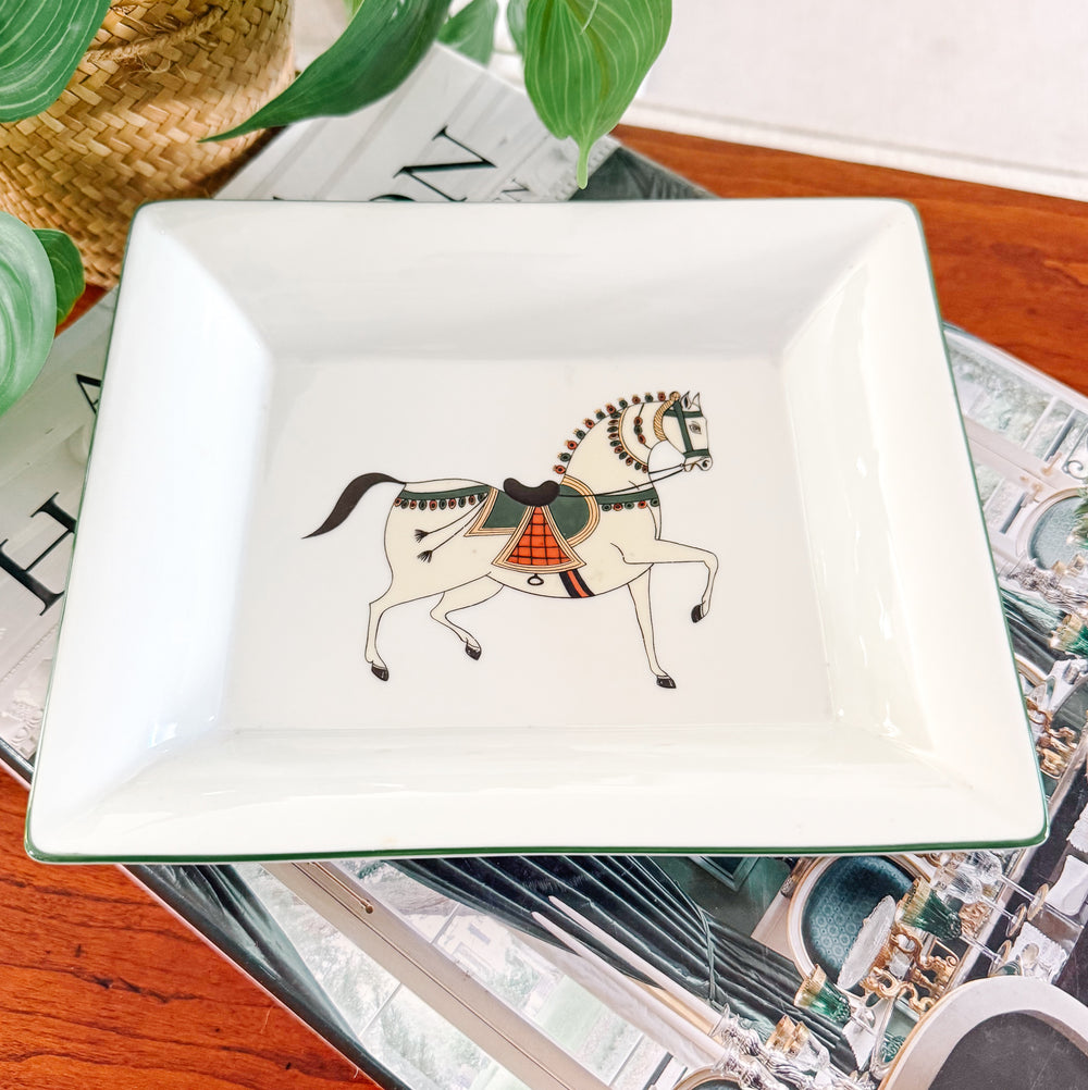 Vintage French Limoges Porcelain Equestrian Vide Poche Tray by Philippe Deshoulières