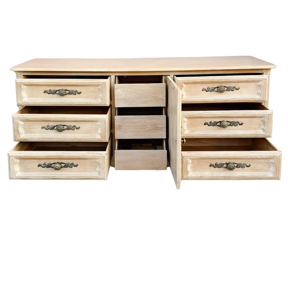 Drexel French Provincial Cabernet Blanc 9 Drawer Dresser  Credenza