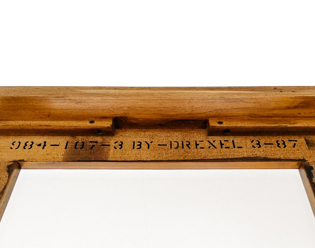 Drexel Heritage Mid-Century Modern Oak Coffee Table With Brass Inlay & Beveled Glass