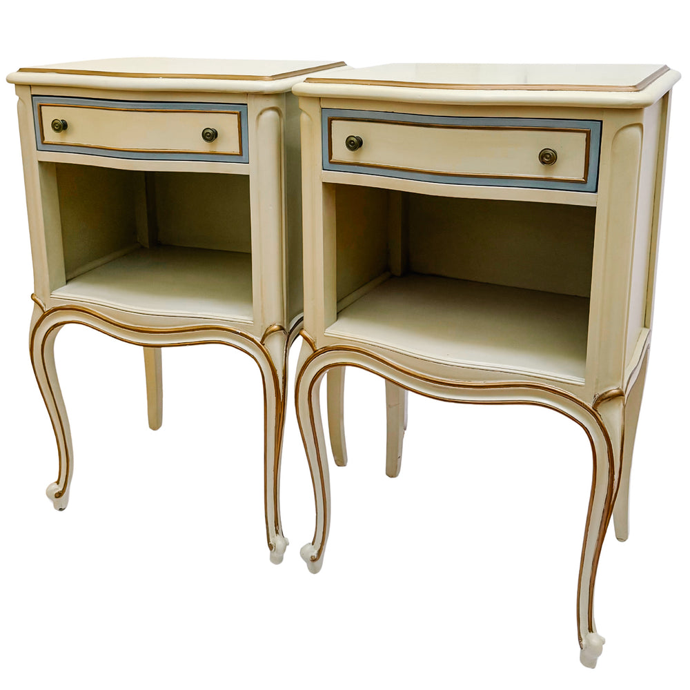 Drexel Touraine French Provincial Louis XV Style Crème Peinte Nightstands