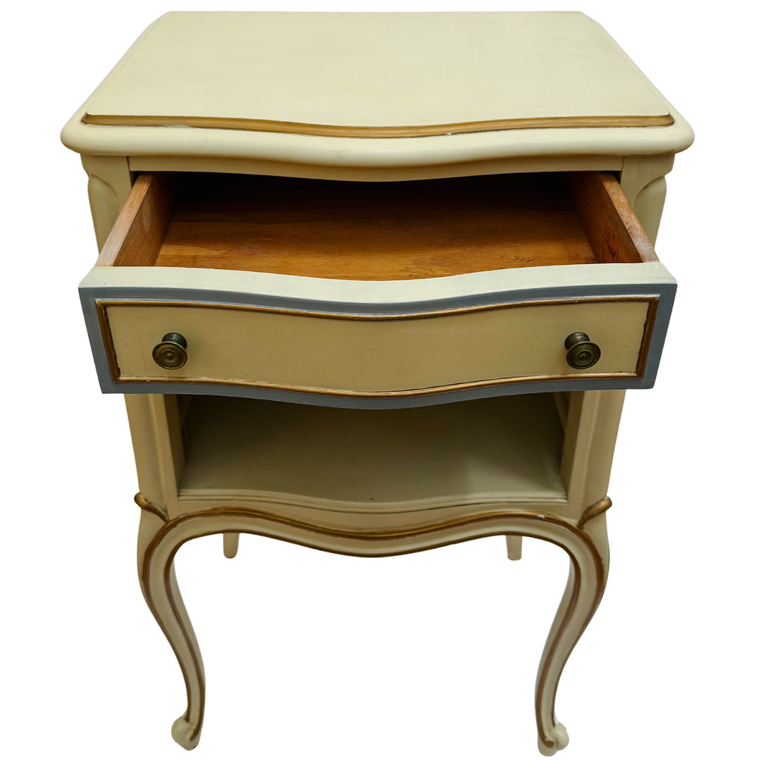 Drexel Touraine French Provincial Louis XV Style Crème Peinte Nightstands